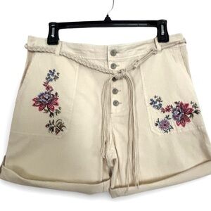 NWOT Sundance Catalog Odyssey Floral Embroidered Women Shorts Size 14